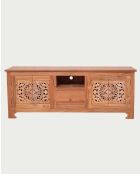Porta TV in teak intagliato naturale Oba - 160 x 45 x 61,5 cm