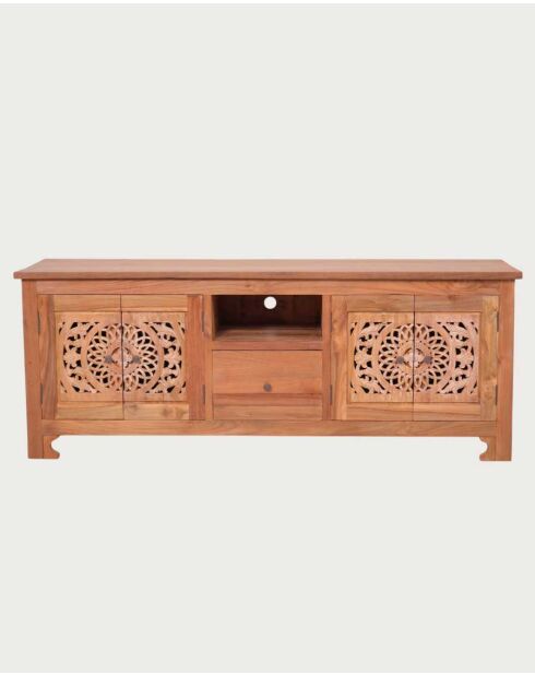 Meuble TV en teck sculpté Oba naturel - 160 x 45 x 61.5 cm