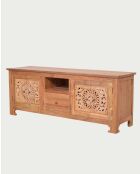 Porta TV in teak intagliato naturale Oba - 160 x 45 x 61,5 cm