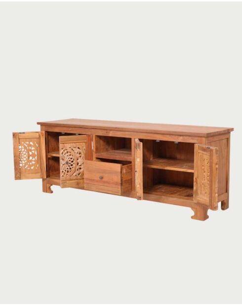 Porta TV in teak intagliato naturale Oba - 160 x 45 x 61,5 cm