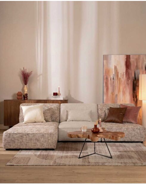Modulaire bank Elise beige - Fauteuil: 88 x 99 x 75 cm/Poef: 91 x 91 x 33 cm