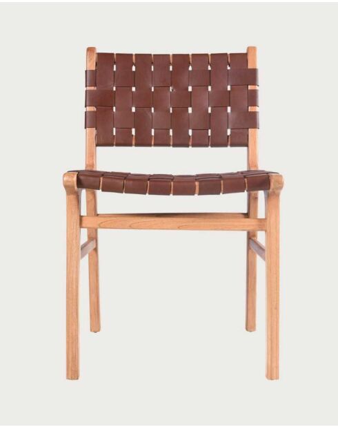 Chaise en bois massif de teck et cuir tressé Forma naturelle - 50 x 55 x 83 cm