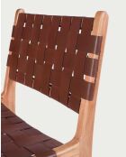 Forma Sessel aus natürlichem massivem Teakholz und geflochtenem Leder, 50 x 55 x 83 cm
