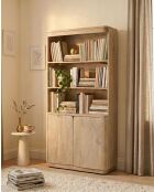 Libreria Elio naturale a 2 ante in legno massello di mango - 100 x 40 x 177 cm