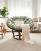 Fauteuil en rotin avec coussin Rattan Papasan naturel - 115 x 70 x 85 cm