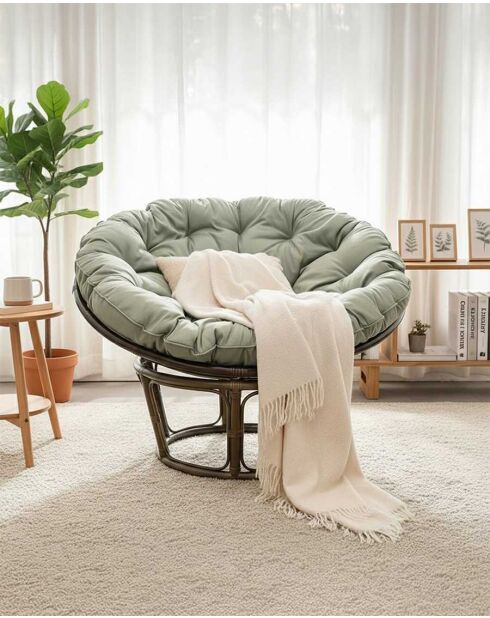 Fauteuil en rotin avec coussin Rattan Papasan naturel - 115 x 70 x 85 cm