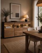 Buffet bas en bois d'acacia avec éclairage LED Leo - 180 x 40 x 93 cm