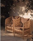 Fauteuil de jardin en rotin avec coussin d'assise amovible marron Lusso - 72 x 65 x 85 cm