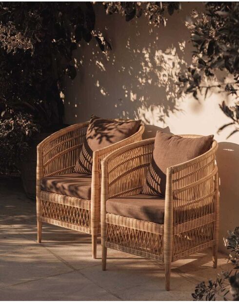Fauteuil de jardin en rotin avec coussin d'assise amovible marron Lusso - 72 x 65 x 85 cm