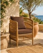 Fauteuil de jardin en rotin avec coussin d'assise amovible marron Lusso - 72 x 65 x 85 cm