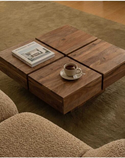 Pixo vierkante salontafel massief natuurlijk acaciahout - 80 x 80 x 30 cm