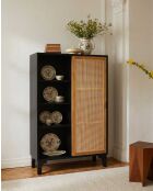 Armadio piccolo Noma in legno, canna e metallo nero - 100 x 43 x 150 cm