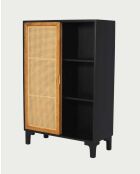 Armadio piccolo Noma in legno, canna e metallo nero - 100 x 43 x 150 cm