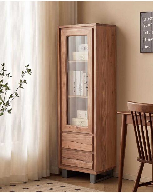 Colonne de rangement en bois d'acacia live edge, 1 porte et 2 tiroirs Arvo - 60 x 45 x 190 cm