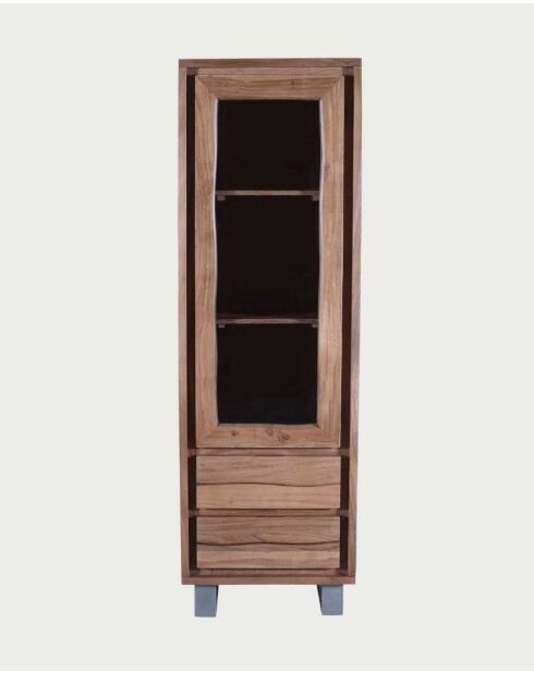 Colonne de rangement en bois d'acacia live edge, 1 porte et 2 tiroirs Arvo - 60 x 45 x 190 cm