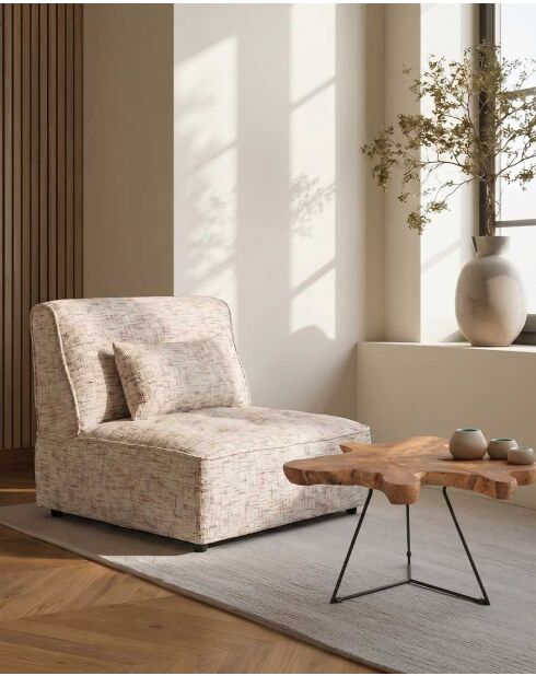 Chauffeuse 1 place design en tissu Élise beige - 88 x 99 x 75 cm