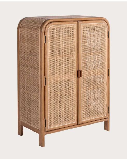 Tiraya Kleine opbergkast van hout en natuurlijk rotan, Mindi, 80 x 35 x 110 cm