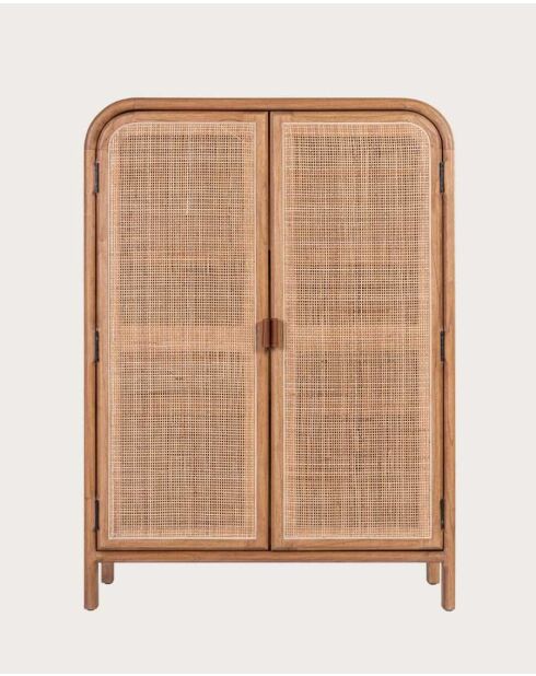 Tiraya Kleine opbergkast van hout en natuurlijk rotan, Mindi, 80 x 35 x 110 cm