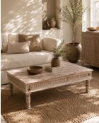 Table basse en bois massif de manguier sculpté Aster - 120 x 60 x 45 cm