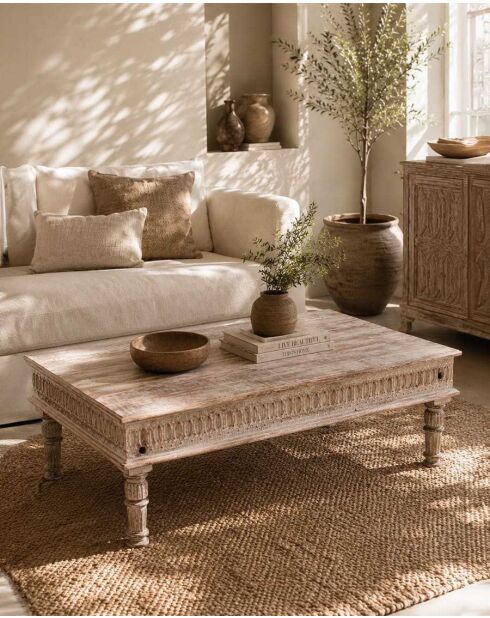 Table basse en bois massif de manguier sculpté Aster - 120 x 60 x 45 cm