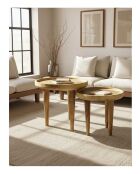 Set aus 2 natürlichen Leothéo-Couchtischen aus massivem Teakholz — 55 x 55 x 45 cm/65 x 65 x 55 cm