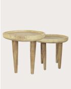 Set aus 2 natürlichen Leothéo-Couchtischen aus massivem Teakholz — 55 x 55 x 45 cm/65 x 65 x 55 cm