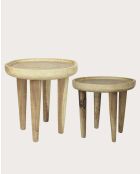 Set aus 2 natürlichen Leothéo-Couchtischen aus massivem Teakholz — 55 x 55 x 45 cm/65 x 65 x 55 cm