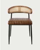 Chaise en cuir marron et cannage Caméo - 56 x 58 x 79 cm