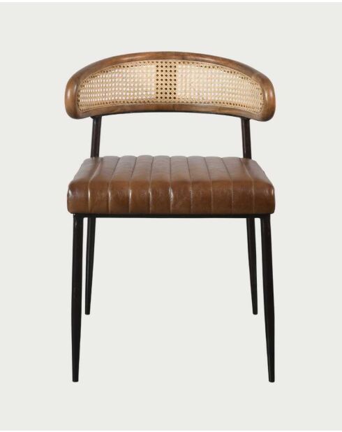 Chaise en cuir marron et cannage Caméo - 56 x 58 x 79 cm