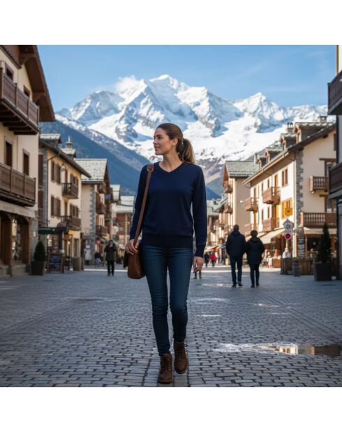 Pullover aus City-Wolle mit V-Ausschnitt marineblau