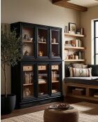 Bibliothèque noire en bois massif de Mindy Chelsea - 140 x 35 x 180 cm
