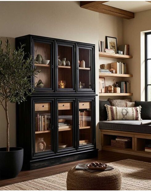 Bibliothèque noire en bois massif de Mindy Chelsea - 140 x 35 x 180 cm