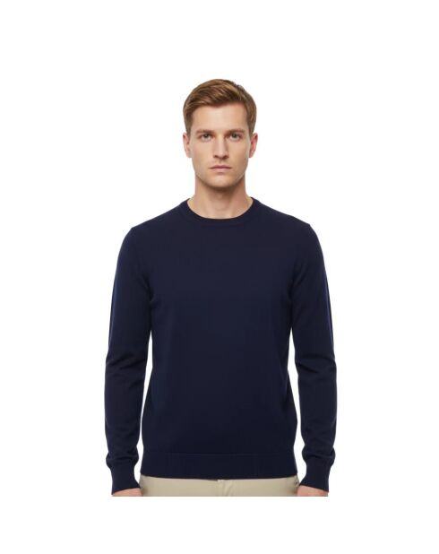 City wollen trui met ronde hals marineblauw