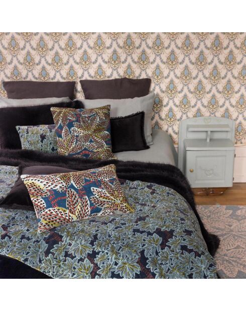 Housse de coussin Brodé en coton Ariane pétrole