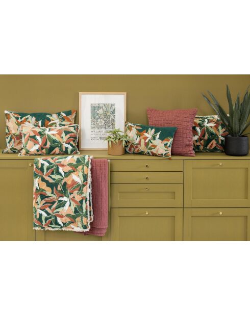 Housse de coussin brodé en coton Alina pétrole