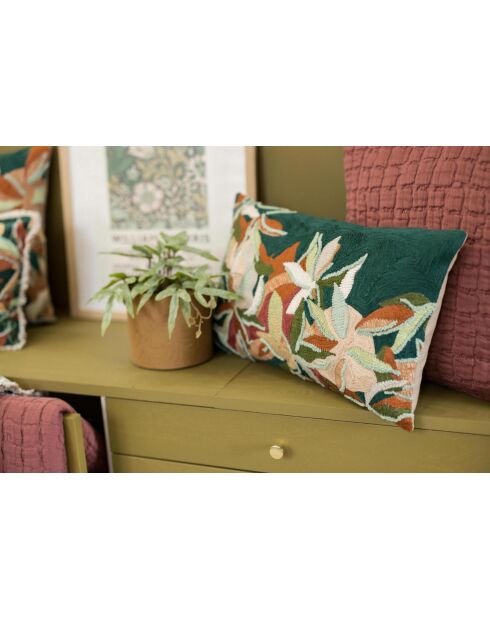 Housse de coussin brodé en coton Alina pétrole