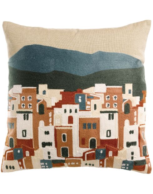 Housse de coussin brodé en coton Elie multicolore
