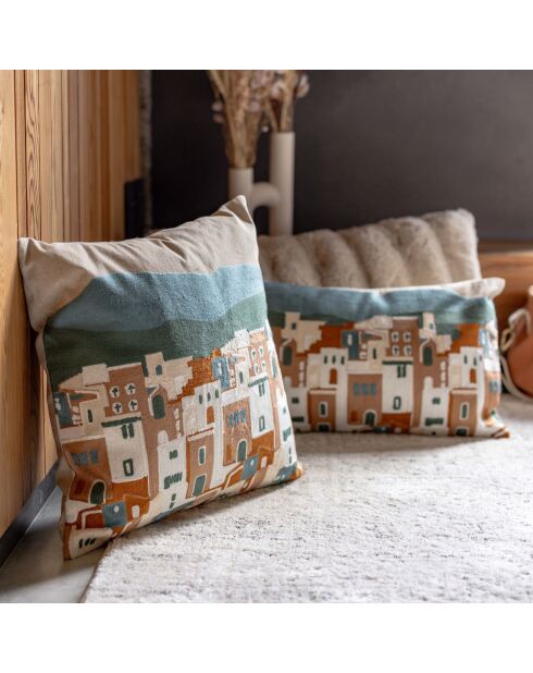 Housse de coussin brodé en coton Elie multicolore