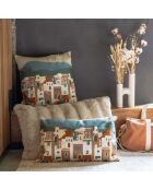 Housse de coussin brodé en coton Elie multicolore