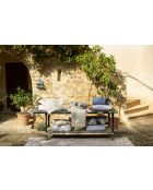 Housse de coussin brodé en coton Flora marine