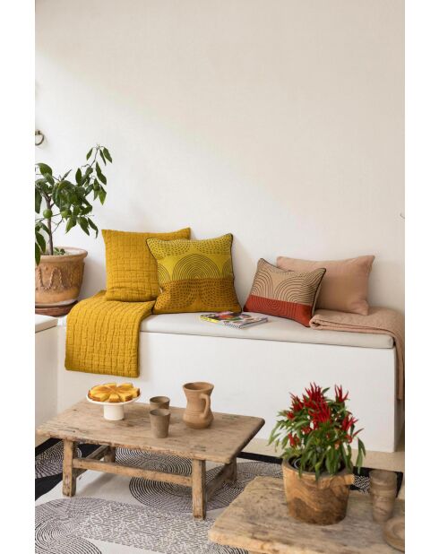 Housse de coussin brodé Etna sienne