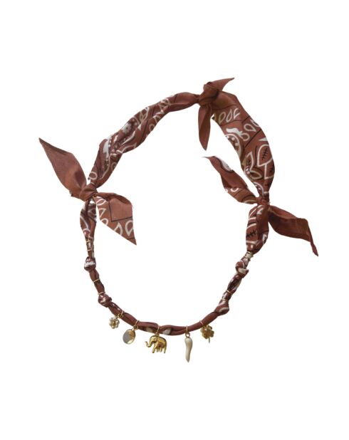 Collana in cotone Indi a forma di elefante in oro marrone ghiacciato