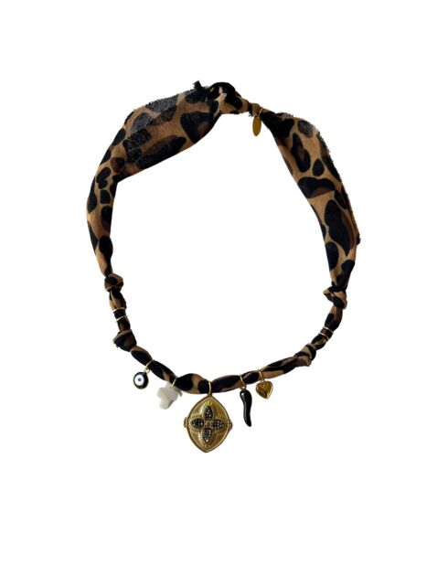 Collier en coton Spiritus Losange léopard