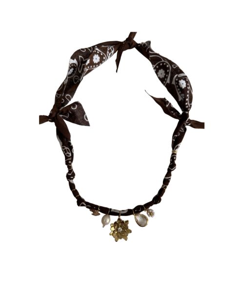 Collier en coton Christmas fleur chocolat