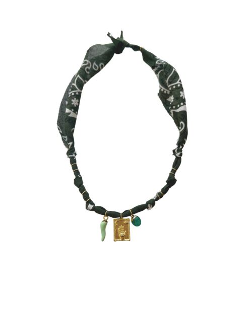 Collier en coton Astro tarot kaki