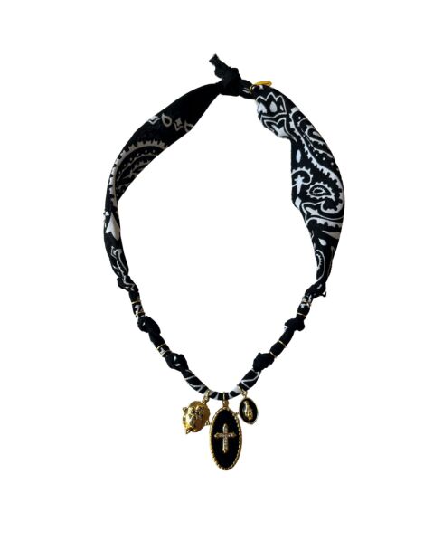 Spiritus Halskette aus Baumwolle mit schwarzer Kreuzmedaille