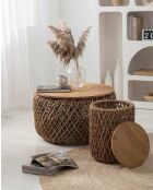 Set van 2 salontafels in massief teakhout en natuurlijke Yuda geweven bananenvezel - 60 x 60 x 42 cm/40 x 40 x 42 cm