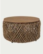 Set van 2 salontafels in massief teakhout en natuurlijke Yuda geweven bananenvezel - 60 x 60 x 42 cm/40 x 40 x 42 cm