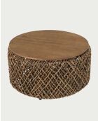 Set van 2 salontafels in massief teakhout en natuurlijke Yuda geweven bananenvezel - 60 x 60 x 42 cm/40 x 40 x 42 cm