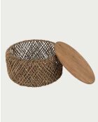 Set van 2 salontafels in massief teakhout en natuurlijke Yuda geweven bananenvezel - 60 x 60 x 42 cm/40 x 40 x 42 cm
